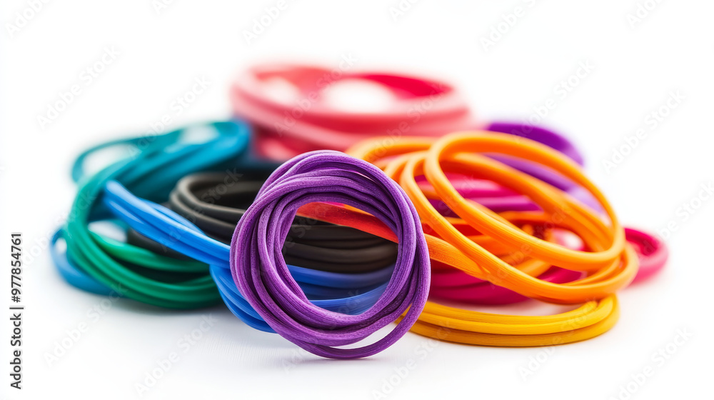 “Colorful hair elastic isolated on a white background. Simple and vibrant, perfect for showcasing a range of hair accessories in a clean, minimalistic style.” “Colorful hair elastic isolated on a white background. Simple and vibrant, perfect for showcasing a range of hair accessories in a clean, minimalistic style.”