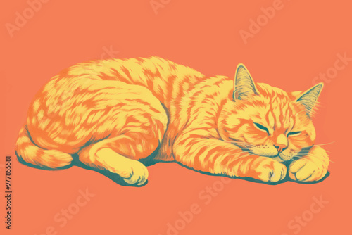 Illustrated orange cat resting