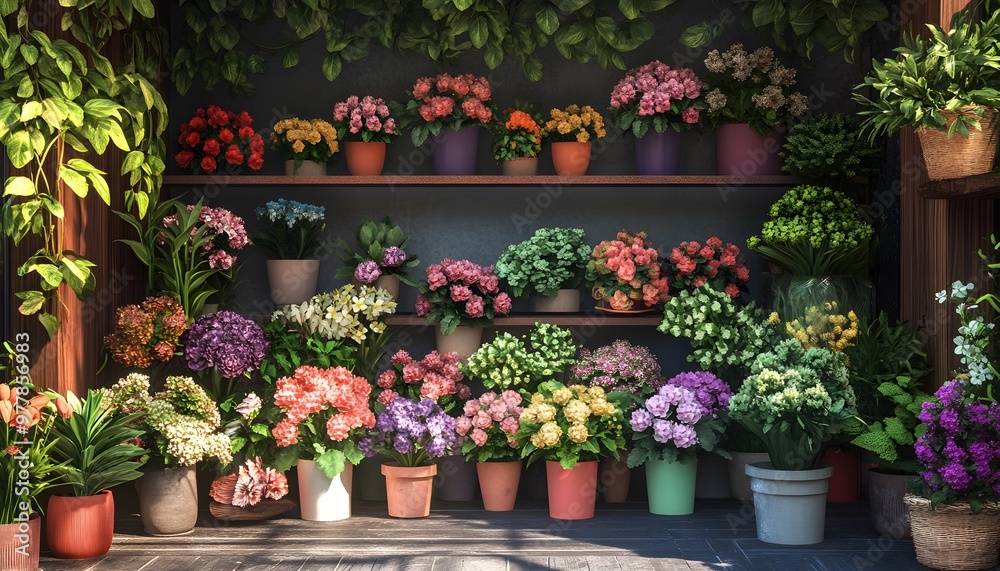 A vibrant display of assorted flowers in pots, showcasing a beautiful collection of colors and textures, perfect for decoration. A vibrant display of assorted flowers in pots, showcasing a beautiful collection of colors and textures, perfect for decoration.