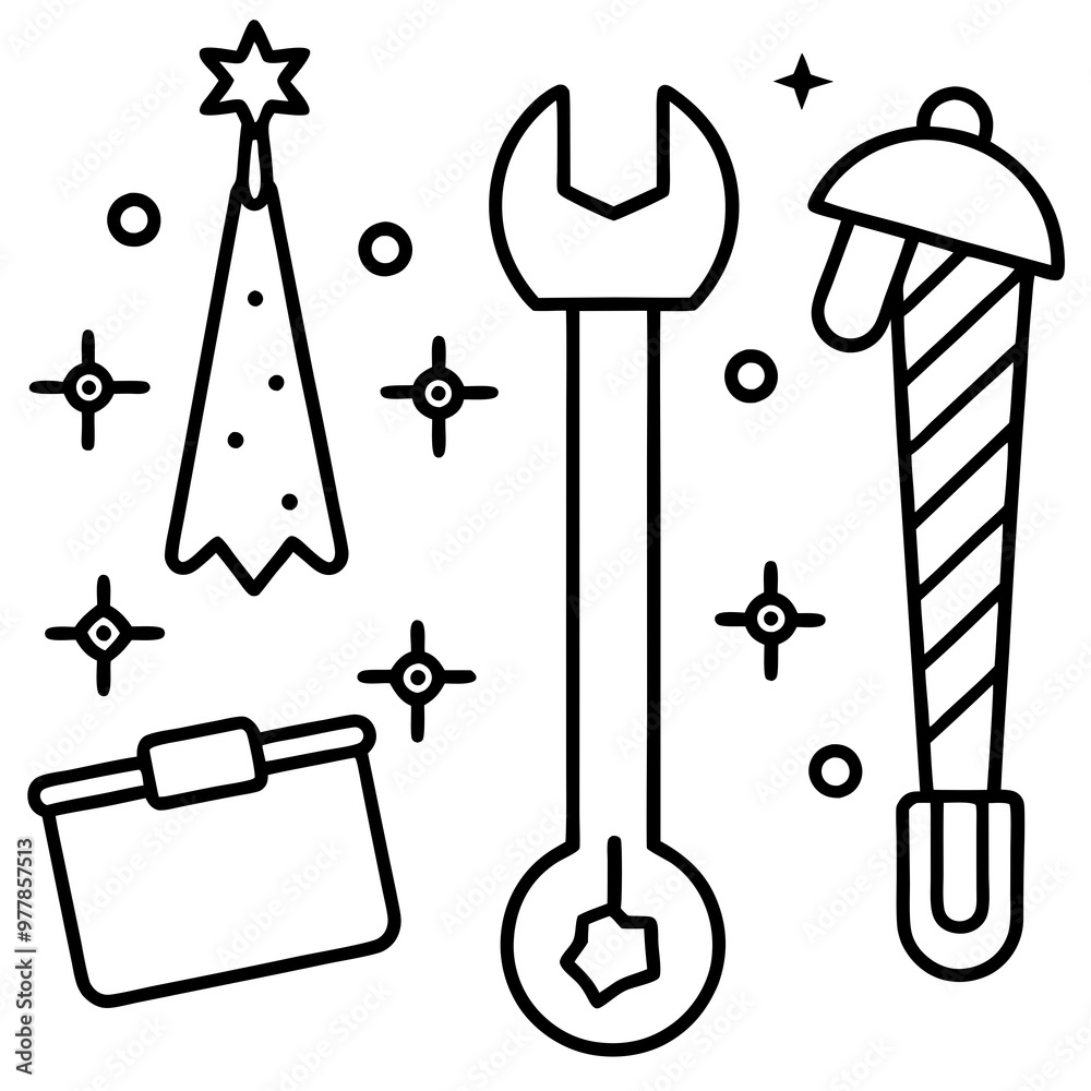 Santa's Workshop Tools with Holiday Flair - Vector Art Santa's Workshop Tools with Holiday Flair - Vector Art