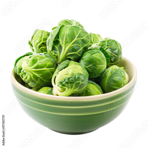 Vibrant green brussel sprouts with a fresh earthy aroma are piled high in a green bowl