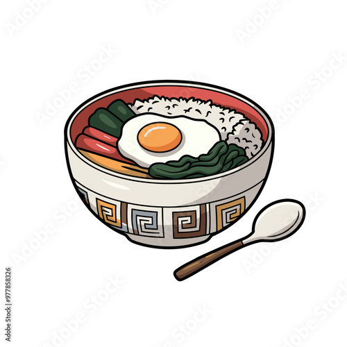 Cartoon-Style Bibimbap Dish Illustration