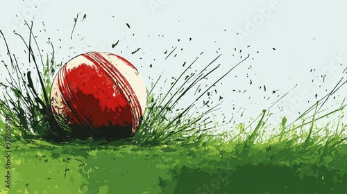 A cricket ball striking the grass field during a match in bright daylight