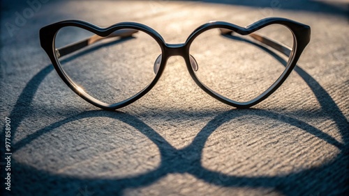 Heart-Shaped Silhouette Cast by Eyewear, Romantic Atmosphere, Artistic Photography with Soft Lighting.