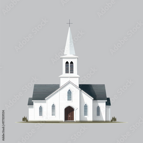 Classic white church building illustration