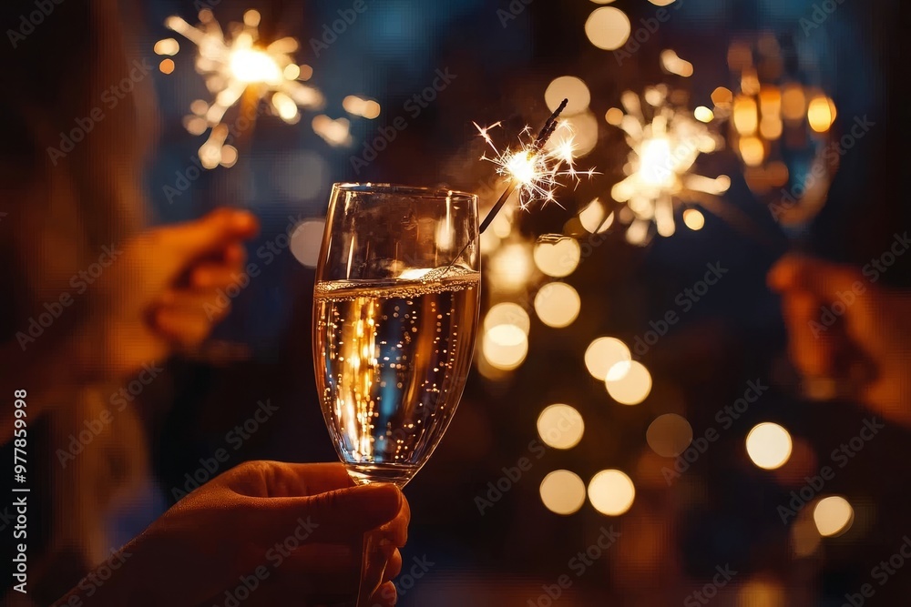 © Mikhail Vorobev - Celebrating new year s eve with friends sparklers and champagne amidst blurred holiday lights © Mikhail Vorobev - Celebrating new year s eve with friends sparklers and champagne amidst blurred holiday lights