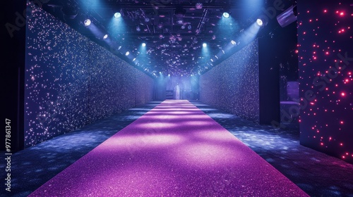 Purple stage lighting creates a vibrant atmosphere for a performance in a the...