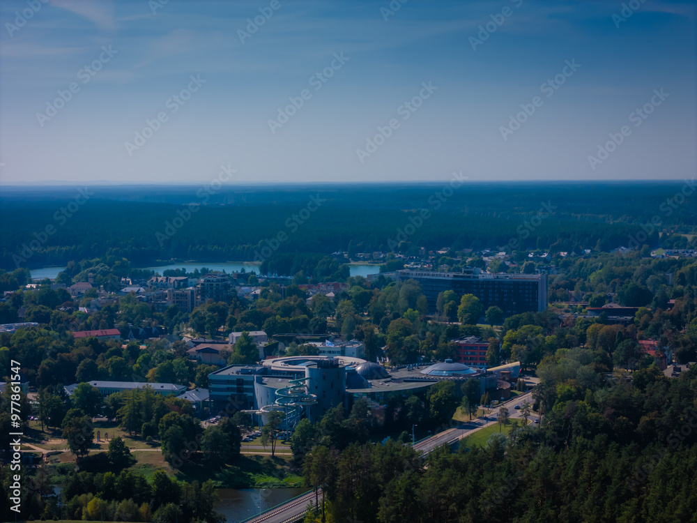 Obraz premium Druskininkai, Lithuania. Aerial panoramic drone view of Lithuanian SPA resort