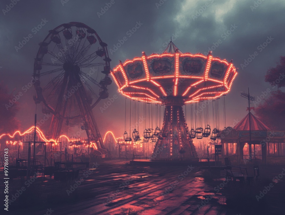 A Desolate Amusement Park Under a Cloudy Sky A Desolate Amusement Park Under a Cloudy Sky