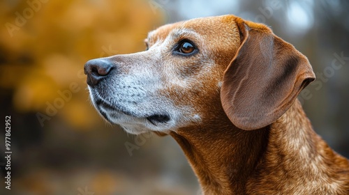A curious dog resting on the floor with expressive eyes, capturing attention ...