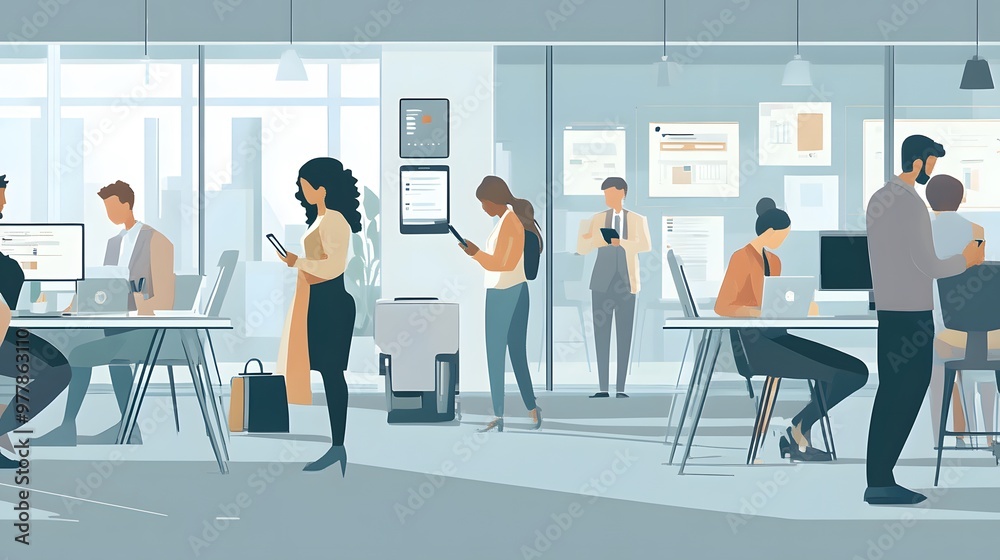 A Modern Office Setting with Diverse Individuals Engaged in Work A Modern Office Setting with Diverse Individuals Engaged in Work