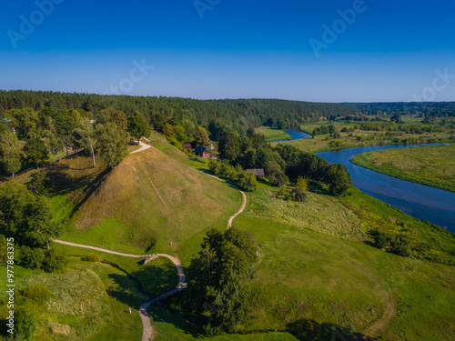 Merkine mound on the bank of Nemunas and Merkys river in Lithuania. Symbol of Dainava region photo