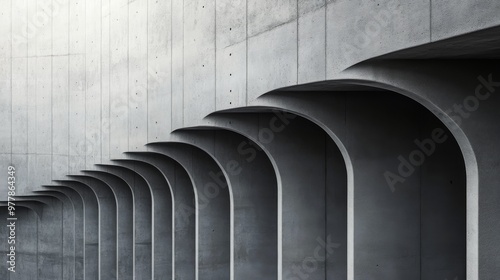 Modern architecture with curved concrete elements in a minimalist urban setting