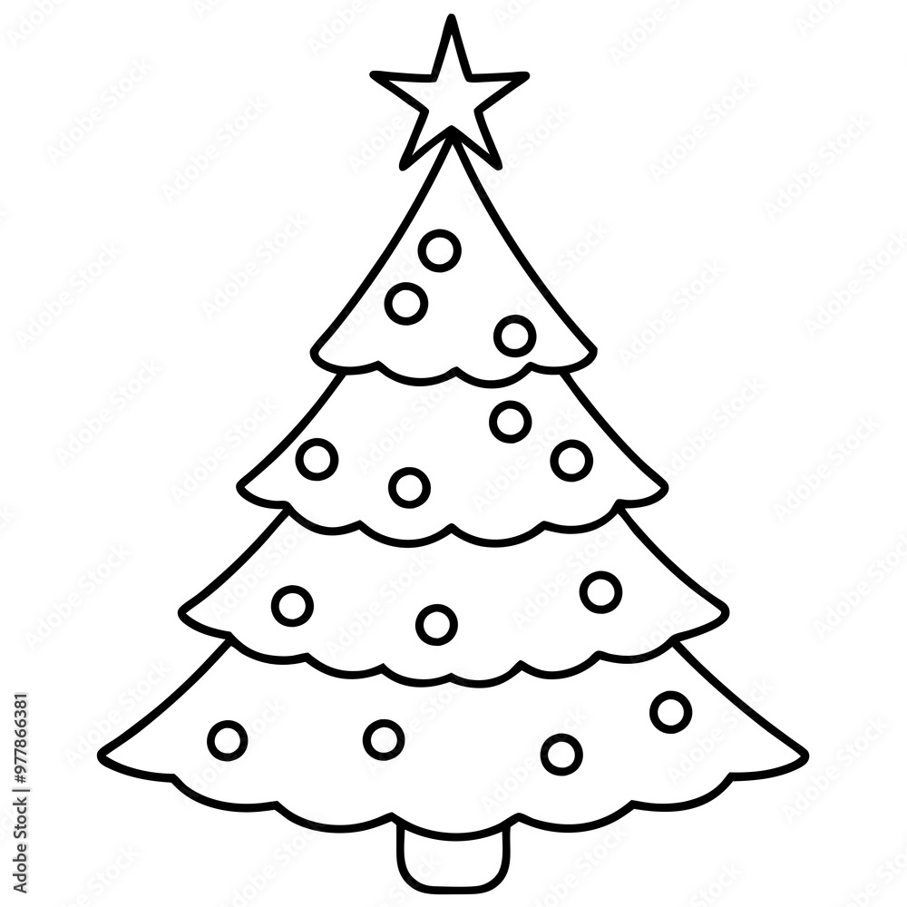 A Christmas tree with ornaments, a star on top, and neatly arranged branches vector A Christmas tree with ornaments, a star on top, and neatly arranged branches vector
