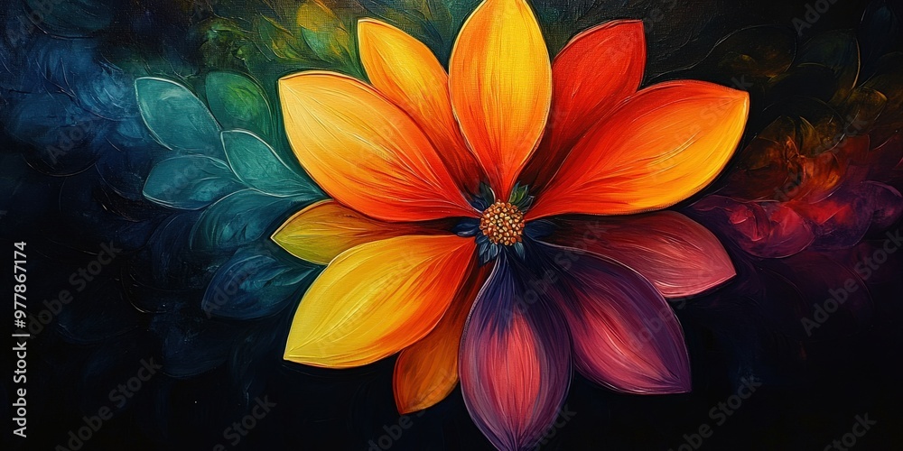 Psychedelic flower painting with colorful hearts and drips Psychedelic flower painting with colorful hearts and drips