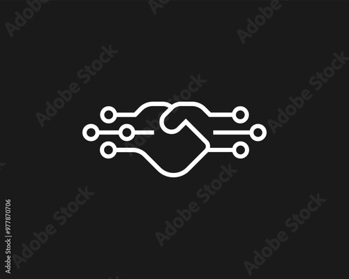 Abstract handshake linear logo. Corporate deal partnership symbol. Cooperation in IT and high technologies vector sign.