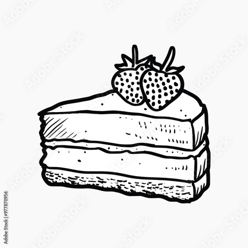 Hand-drawn strawberry cake slice