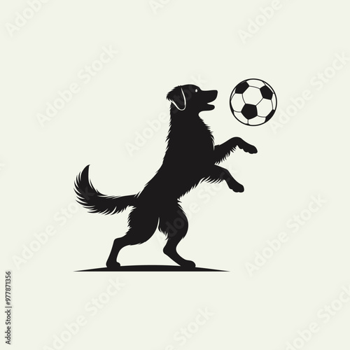 cute dog playing with football vector silhouette illustration