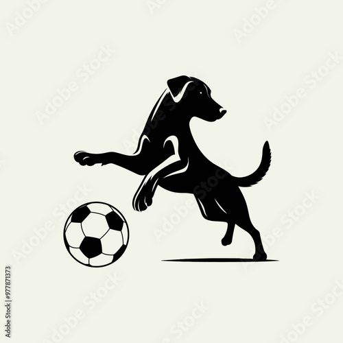 cute dog playing with football vector silhouette illustration