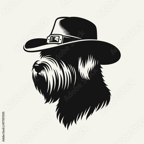 Cowboy dog hat Silhouette in black and white