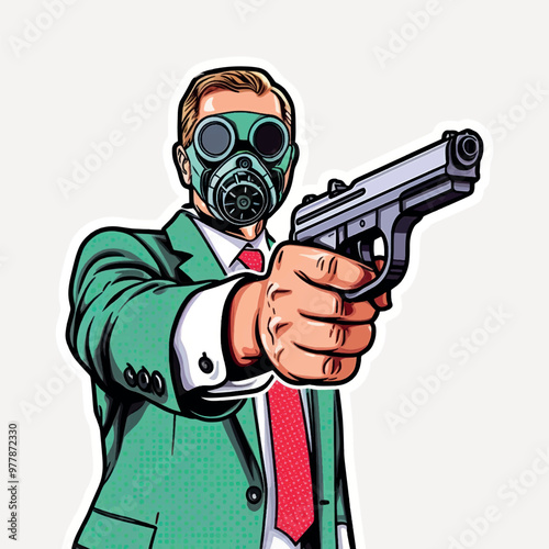 Masked man pointing gun
