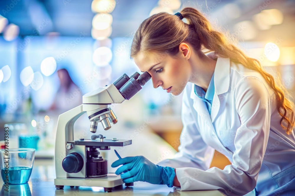 Scientist looking through a microscope. Scientist looking through a microscope.