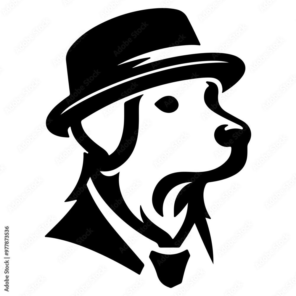 Fototapeta premium A dog wearing a hat with a black silhouette on a white background