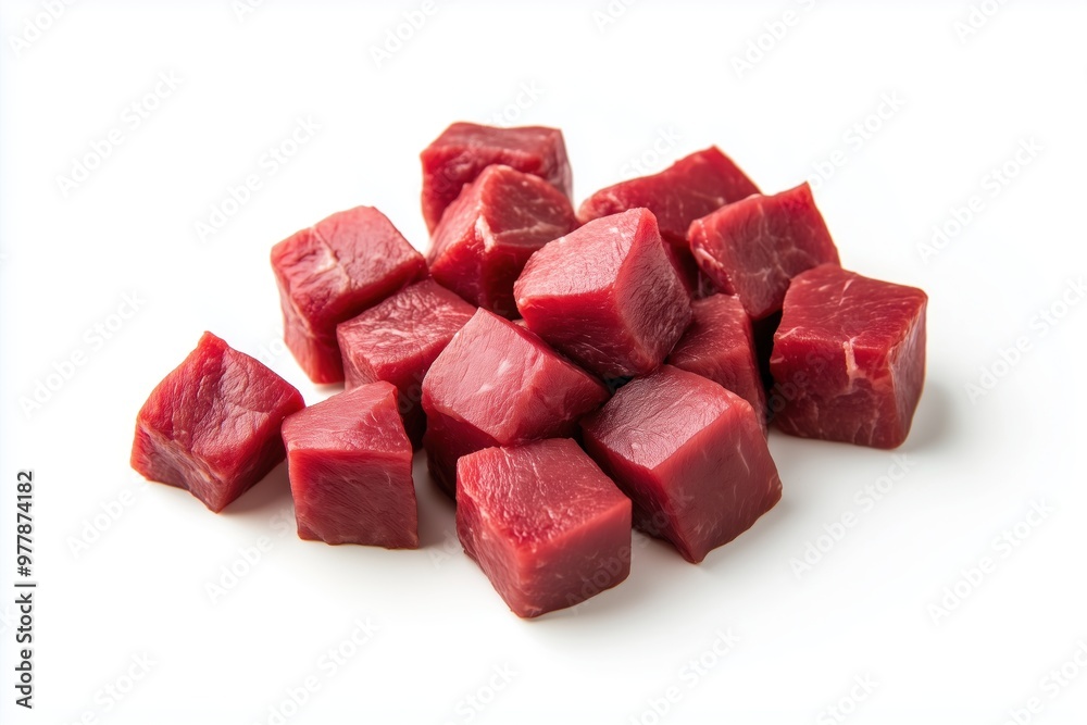 meat cubes on white background meat cubes on white background
