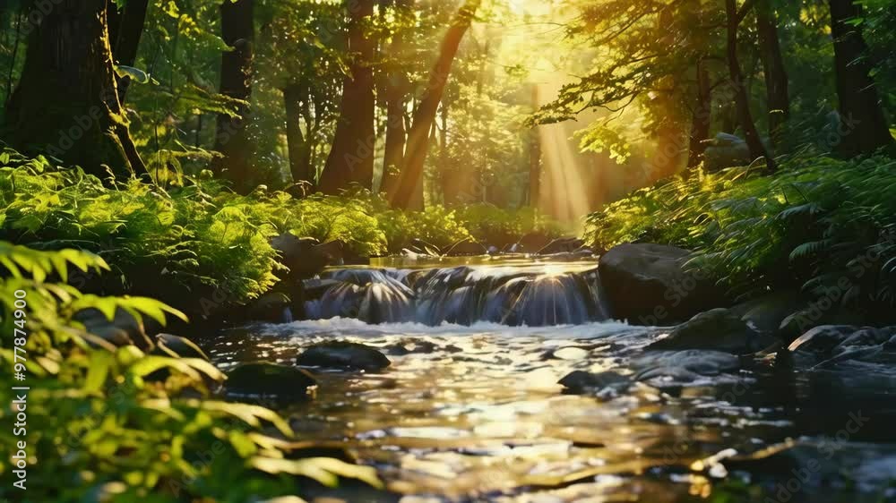 Sunrays Through Forest Stream. Stunning 4K Ultra HD Footage - Perfect for Professional Projects Sunrays Through Forest Stream. Stunning 4K Ultra HD Footage - Perfect for Professional Projects