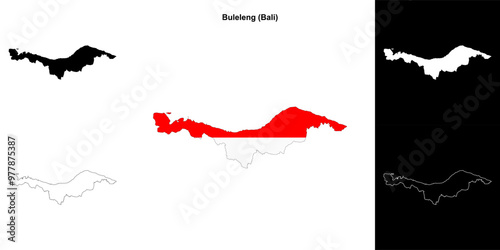 Buleleng blank outline map set photo