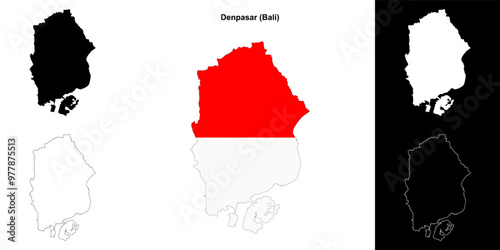 Denpasar blank outline map set