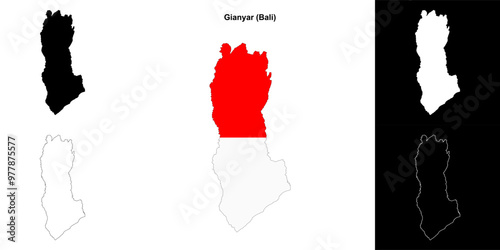 Gianyar blank outline map set