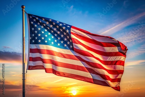 American usa flag waving in the sky.