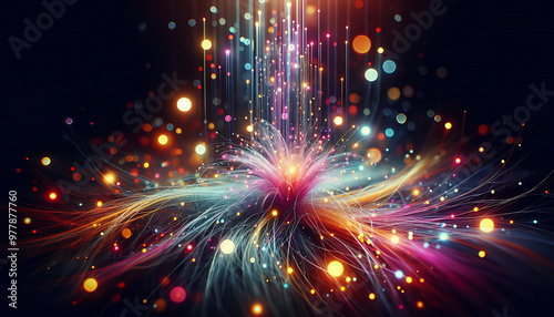 Colorful abstract light burst, digital art.