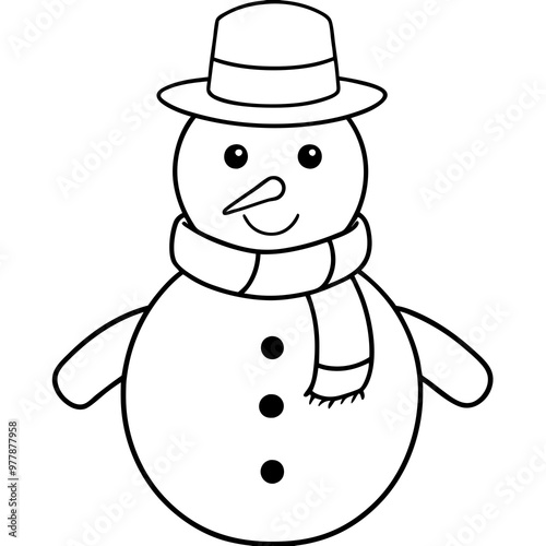 A snowman wearing a hat and scarf, with a carrot nose and stick arms vector