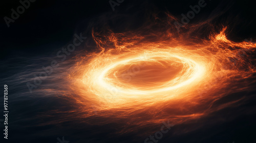 Fiery orange energy ring with swirling motion, abstract vortex design