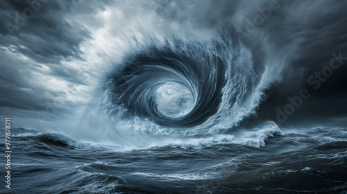 Wallpaper Mural A hurricane in full force over the ocean with massive waves reaching skyward and thick dark clouds swirling overhead. Torontodigital.ca