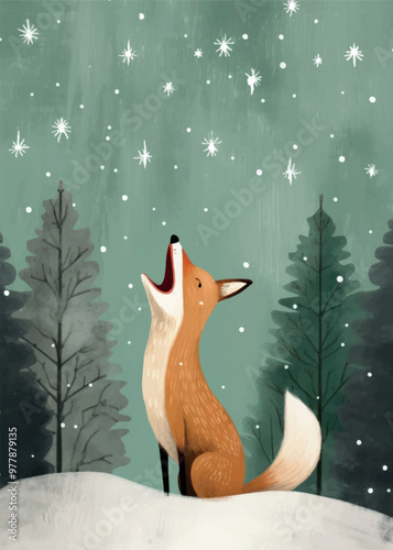 Fox gazing at snowflakes