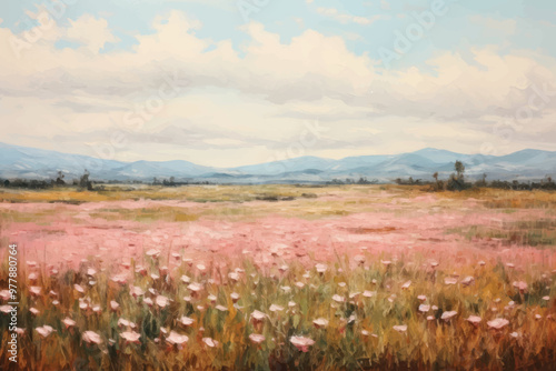 Field of rose landscape painting grassland