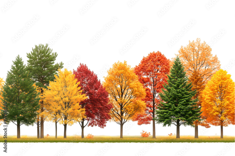 autumn fall season forest woods nature trees on transparent background 