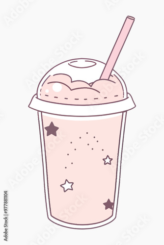 Cute pink milkshake with stars