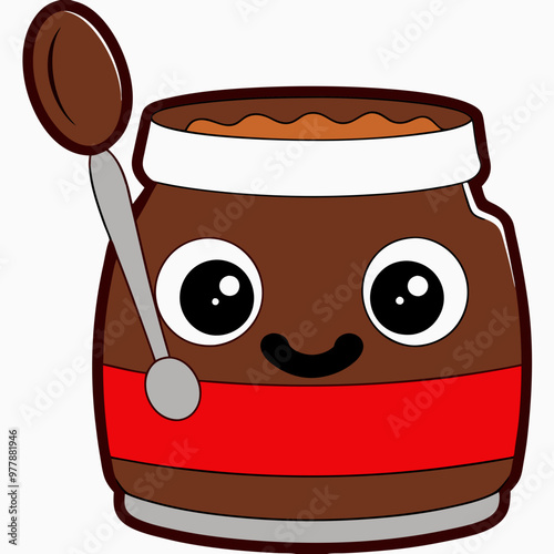 a kawaii-style Nutella jar with big, shiny eyes and a smiling face.