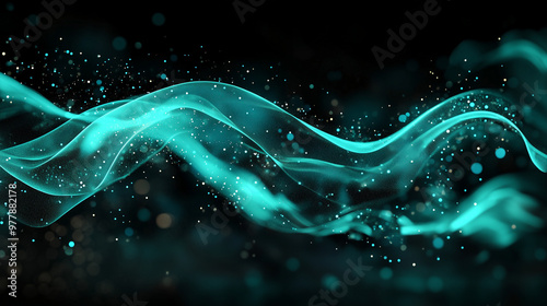 Abstract Flowing Waves with Light Particles, Digital Futuristic Design