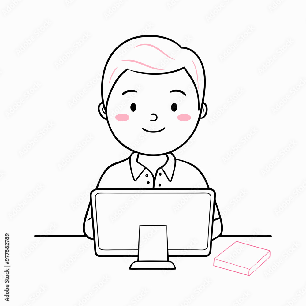 Cheerful boy working on a laptop with a notebook in a bright and friendly environment.
Cheerful boy working on a laptop with a notebook in a bright and friendly environment.