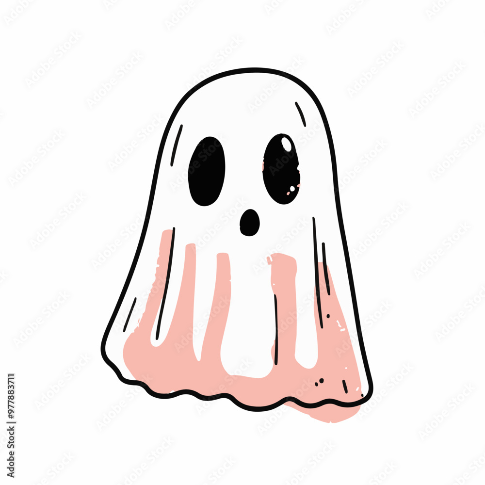 Cute Cartoon Ghost with Big Eyes and Pink Details