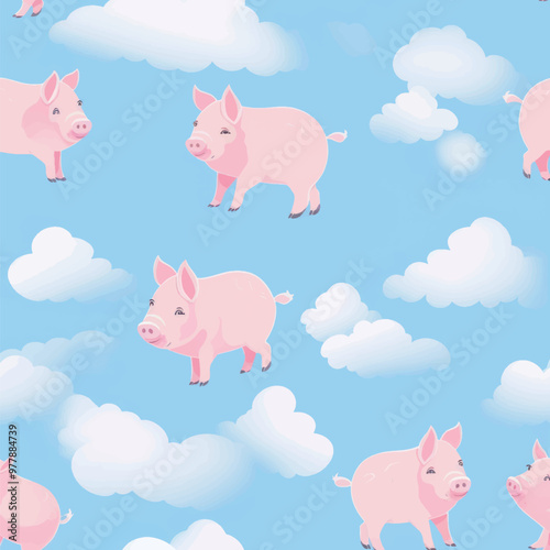 Cute pigs flying sky