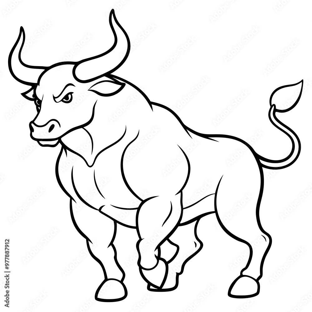 Bull charging with muscular form and large horn vector Bull charging with muscular form and large horn vector