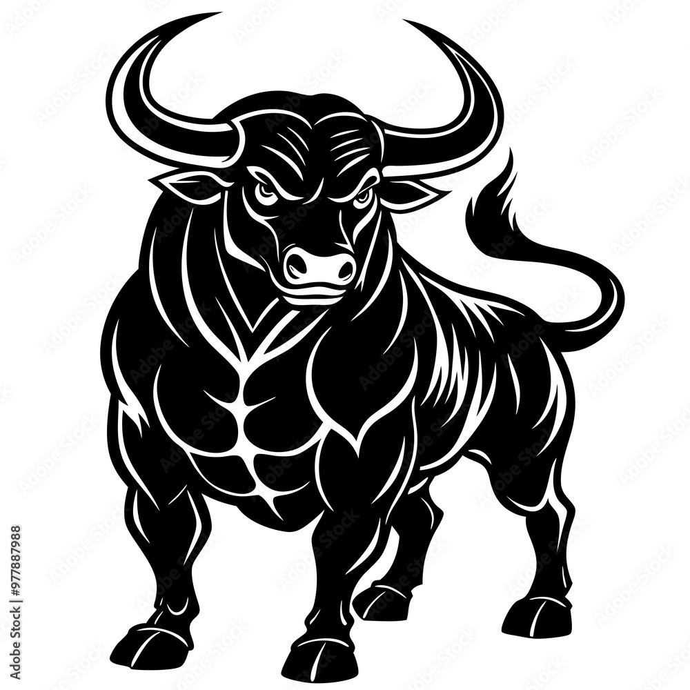 Bull charging with muscular form and large horn vector Bull charging with muscular form and large horn vector