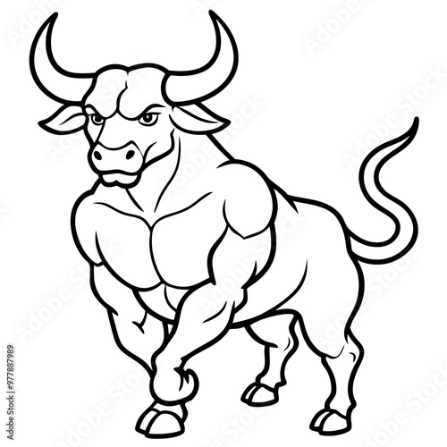Bull charging with muscular form and large horn vector