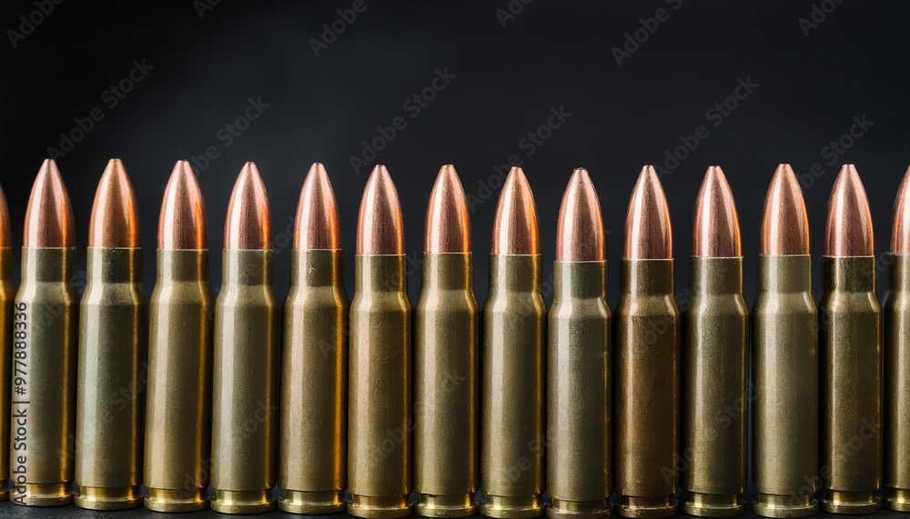 Pistol bullets standing in row. Black backdrop. Shooting and firearms concept. Pistol bullets standing in row. Black backdrop. Shooting and firearms concept.